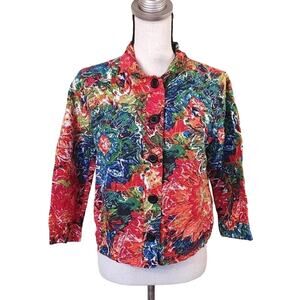 Chico's Size 1 Multi Color Vibrant Button Blazer Top Career Professional Artist